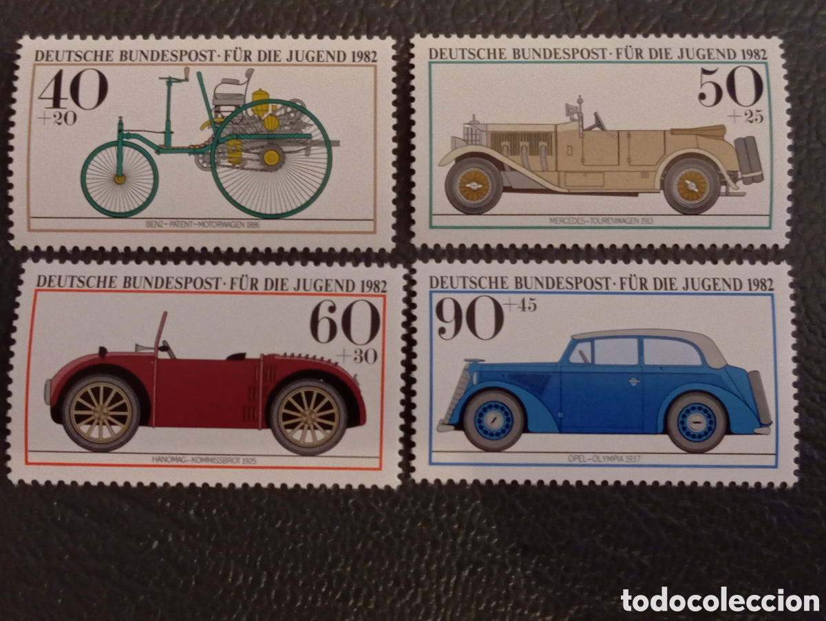 Sellos: Alemania RFA 1982 - Coches Cl&aacute;sicos - Serie Completa MNH (Michel 1123-1126)