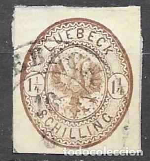 Sellos: ALEMANIA, LUBECA- 1864- USADO- ESCUDO DE LUBECH FONDO PUNTEADO