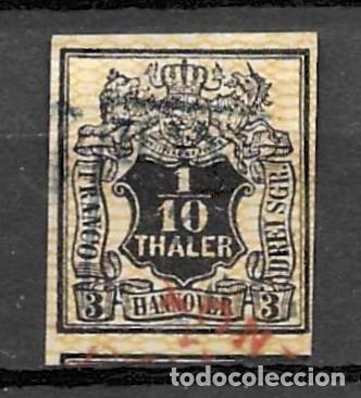 Sellos: ALEMANIA, HAMBURGO 1851- USADO- ESCUDO Y CIFRA- PAPEL AMARILLENTO
