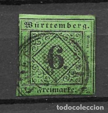 Sellos: ALEMANIA, WURTTEMBERG- 1851- USADO PAOEL VERDE