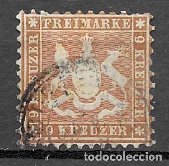 Sellos: ALEMANIA, WURTTEMBERG- 1865- USADO- ESCUDO- RULETA