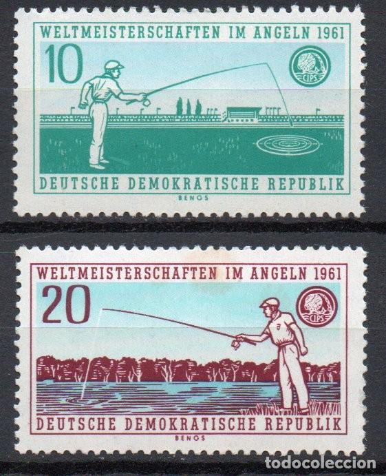 Timbres: ALEMANIA ORIENTAL DDR A&Ntilde;O 1961 YV 554/55*** CAMPEONATO MUNDIAL DE PESCA CON CA&Ntilde;A EN DRESDE DEPORTES
