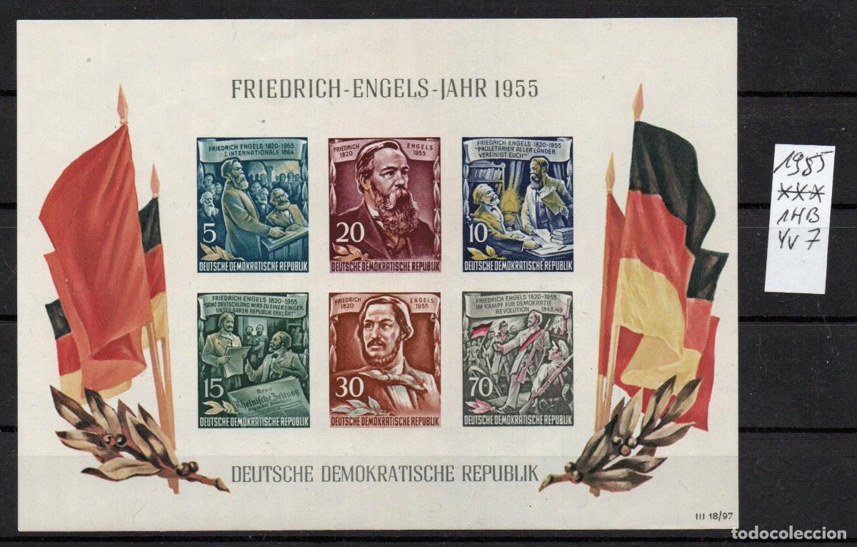 Selos: ALEMANIA ORIENTAL DDR A&Ntilde;O 1955 YV HB 7*** 135 ANIV&ordm; DEL NACIMIENTO DE F. ENGELS PERSONAJES BANDERAS