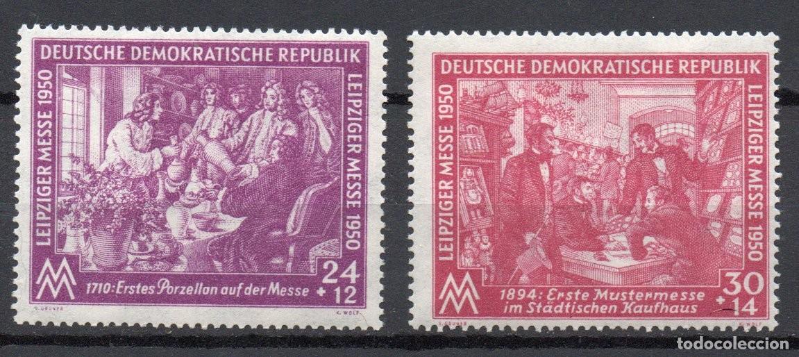 Sellos: ALEMANIA ORIENTAL DDR A&Ntilde;O 1950 YV 1/2*** FERIA DE PRIMAVERA DE LEIPZIG