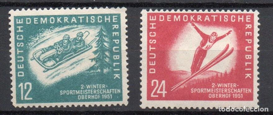 Sellos: ALEMANIA ORIENTAL DDR A&Ntilde;O 1951 YV 32/33*** II CAMPEONATOS DEPORTIVOS DE INVIERNO DEPORTES ESQU&Iacute;