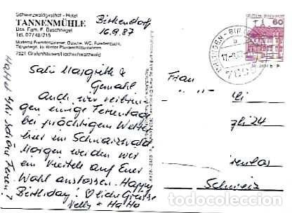Sellos: Alemania y Hotel Schwarzwaldgasthof, Tannenmuehle, &Uuml;hlingen-Birkendorf a W&uuml;renlos Suiza 1987 (8267)