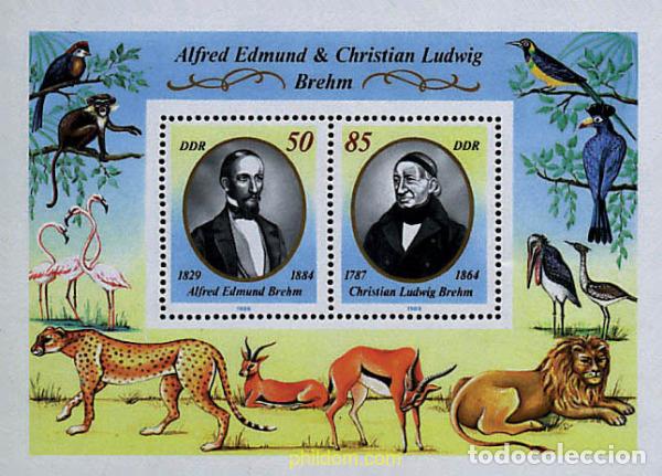 Sellos: 64666 MNH ALEMANIA DEMOCRATICA 1989 HOMENAJE A CRISTIAN LUDWIG Y ALFRED EDMUND BREHM