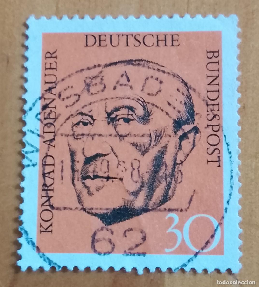 Sellos: ALEMANIA - V/F 30 - A&Ntilde;O 1968 - CANCILLER: KONRAD ADENAUER - YV 432