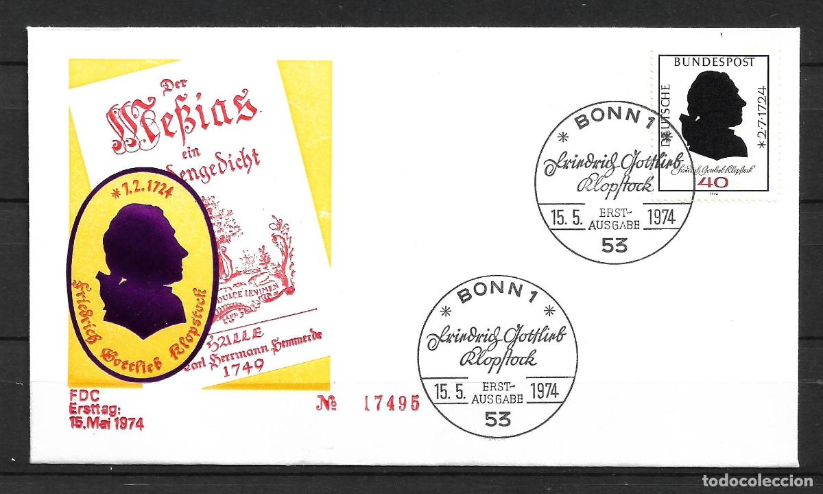 Sellos: alemania 1974 michel 809 sobre primer dia 1.80&euro; - 153/2