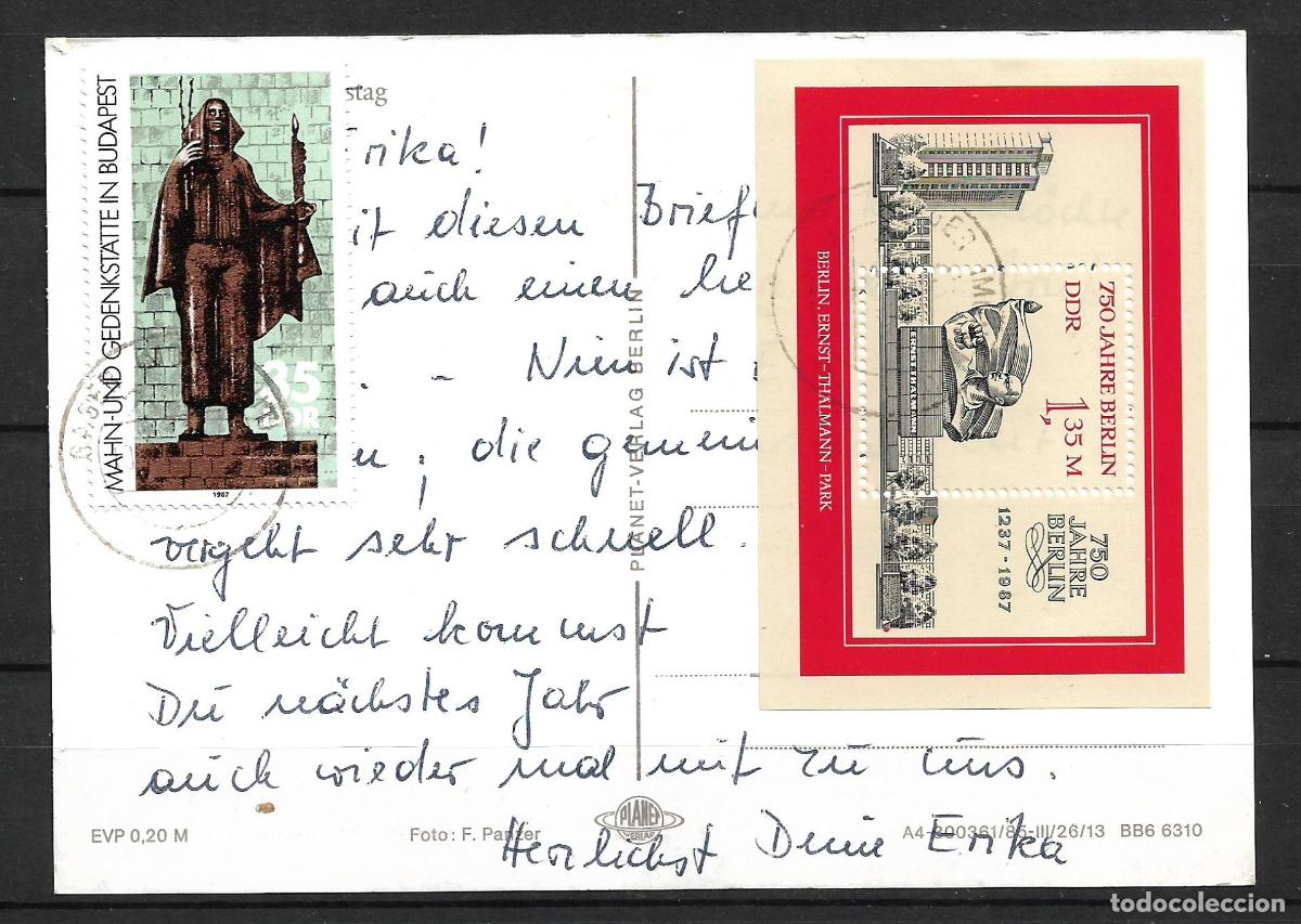 Sellos: alemania ddr 1987 michel hoja bloque 89 +3122 tarjeta postal 6&euro; - 153/2