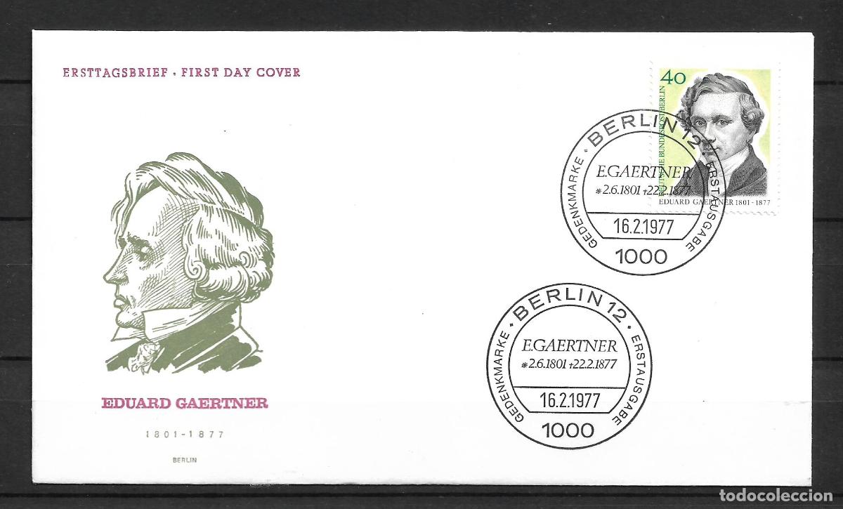 Sellos: alemania berlin 1977 michel 542 sobre primer dia 1.30&euro; - 153/5