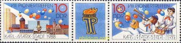 Sellos: 365203 MNH ALEMANIA DEMOCRATICA 1988 8 ENCUENTRO DE LOS PIONEROS