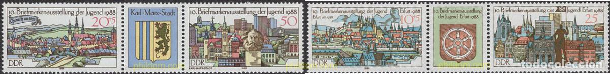 Sellos: 637489 MNH ALEMANIA DEMOCRATICA 1988 EXPOSICION FILATELICA DE LA JUVENTUD DE ERFURT Y CHEMNITZ (KAR
