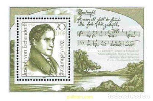 Sellos: 145031 MNH ALEMANIA DEMOCRATICA 1988 BICENTENARIO DEL NACIMIENTO DE JOSEPH FREIHERR VON EICHENDORFF