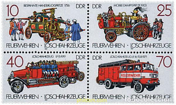 Sellos: 788568 HINGED ALEMANIA DEMOCRATICA 1987 VEHICULOS DE BOMBEROS
