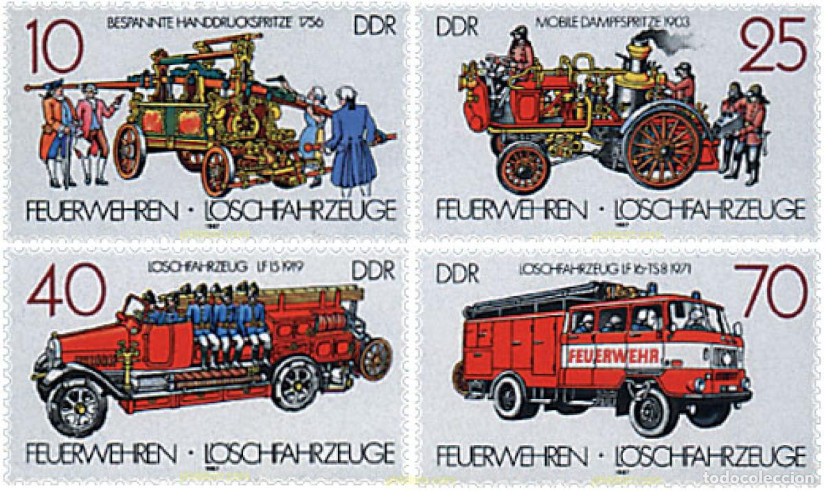 Sellos: 39891 MNH ALEMANIA DEMOCRATICA 1987 VEHICULOS DE BOMBEROS