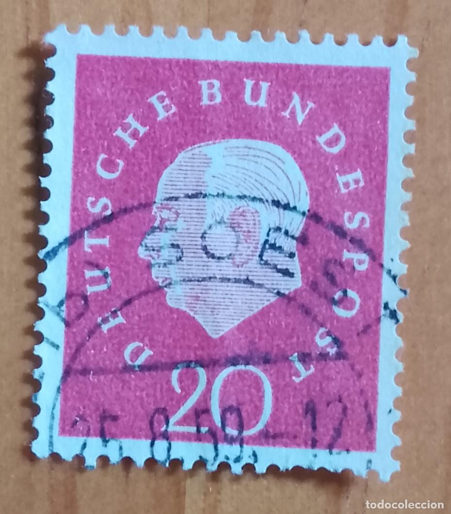 Sellos: ALEMANIA - V/F 20 - PRESIDENTE - MATASELLO INFORMATIVO: 25.8.59 SOEST