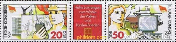 Sellos: 365200 MNH ALEMANIA DEMOCRATICA 1987 11 CONGRESO DE SINDICATOS ALEMANES