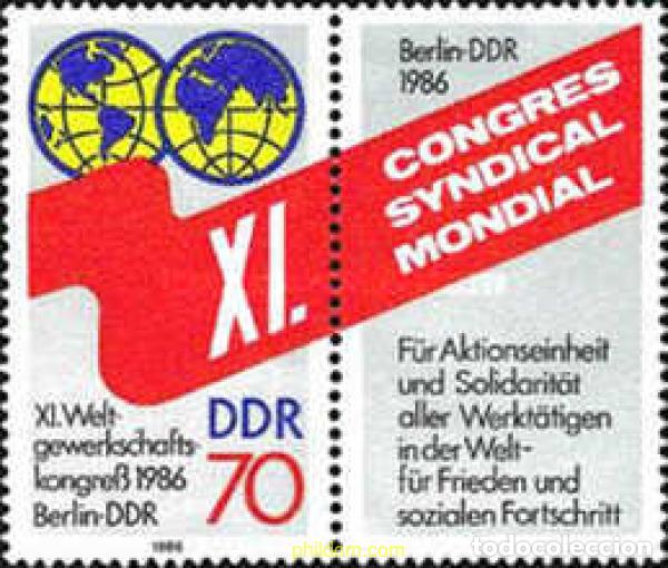 Sellos: 144990 MNH ALEMANIA DEMOCRATICA 1986 CONGRESO SINDICAL MUNDIAL DE BERLIN