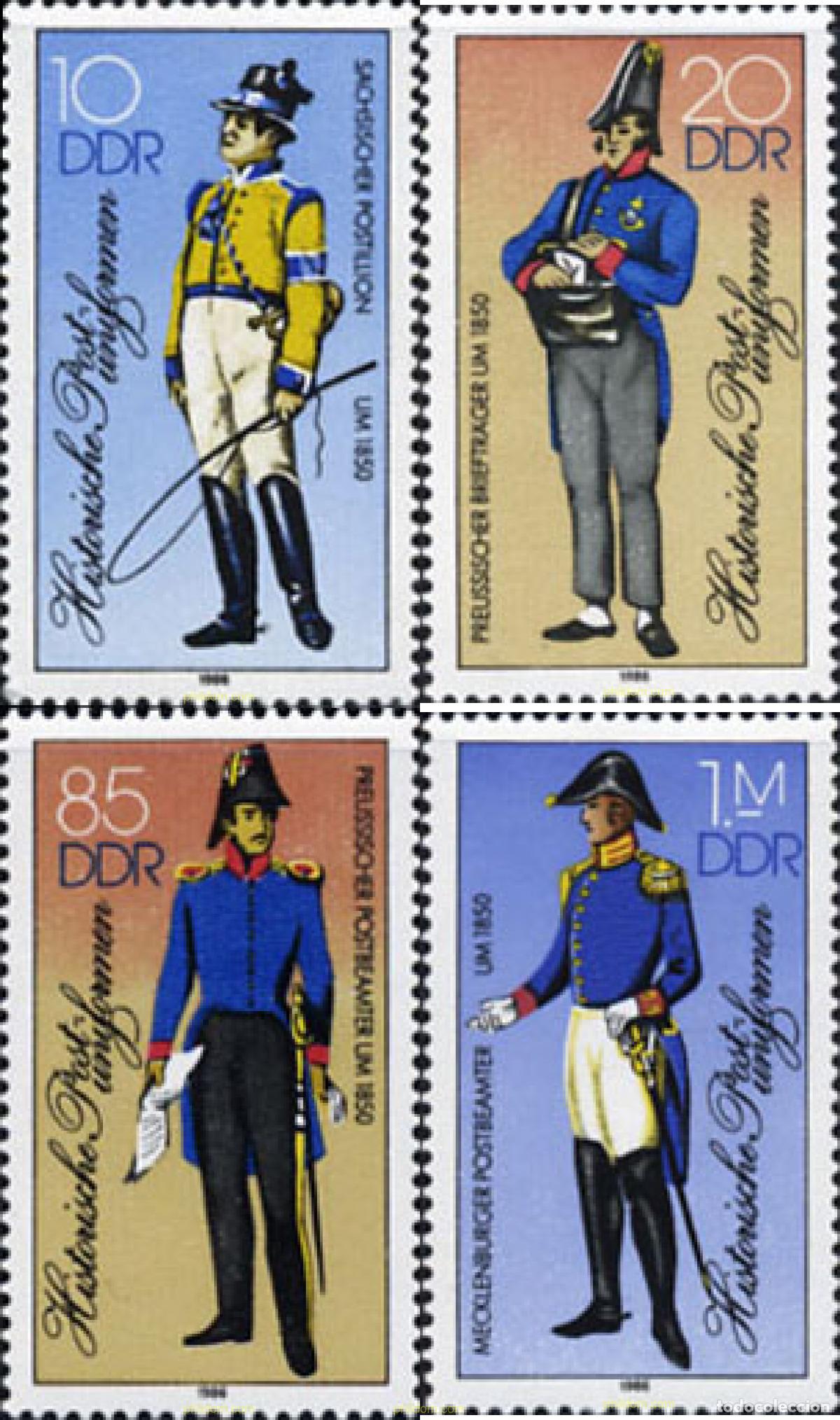 Sellos: 150946 MNH ALEMANIA DEMOCRATICA 1986 UNIFORMES DE CARTEROS