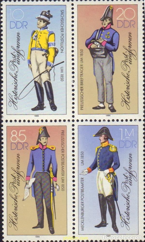 Sellos: 158132 MNH ALEMANIA DEMOCRATICA 1986 UNIFORMES DE CARTEROS