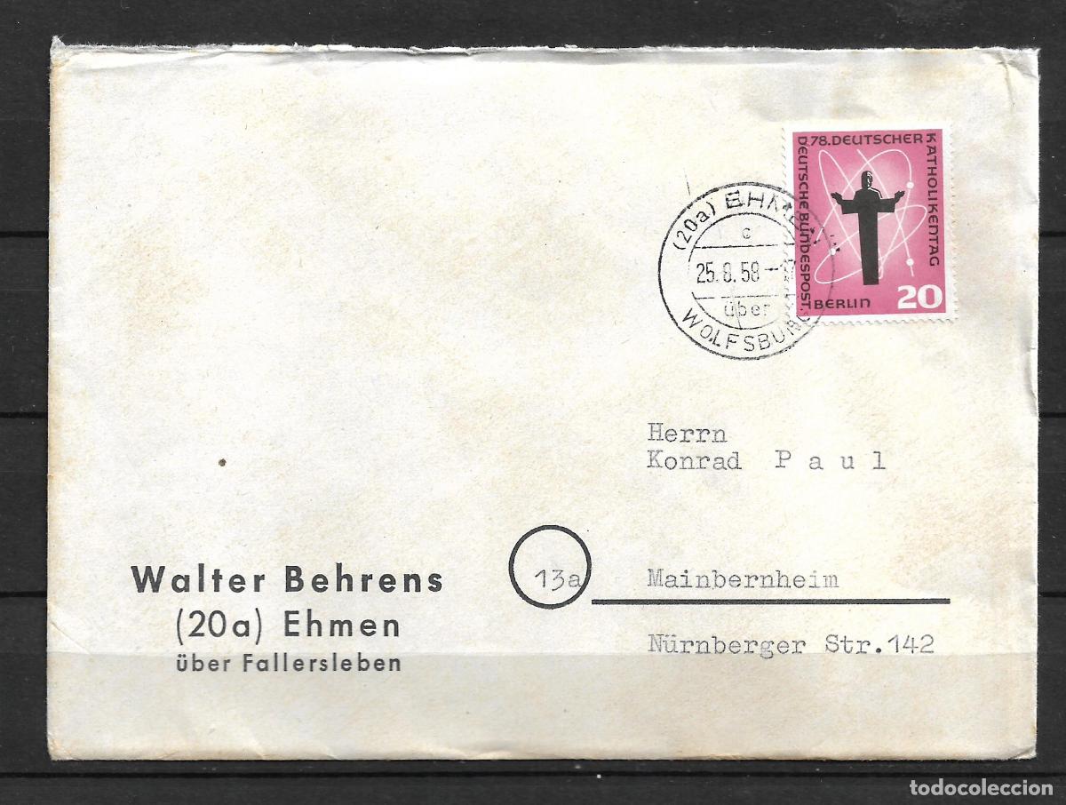 Sellos: alemania berlin 1958 michel 180 sobre circulado 2.50&euro;- 153/2