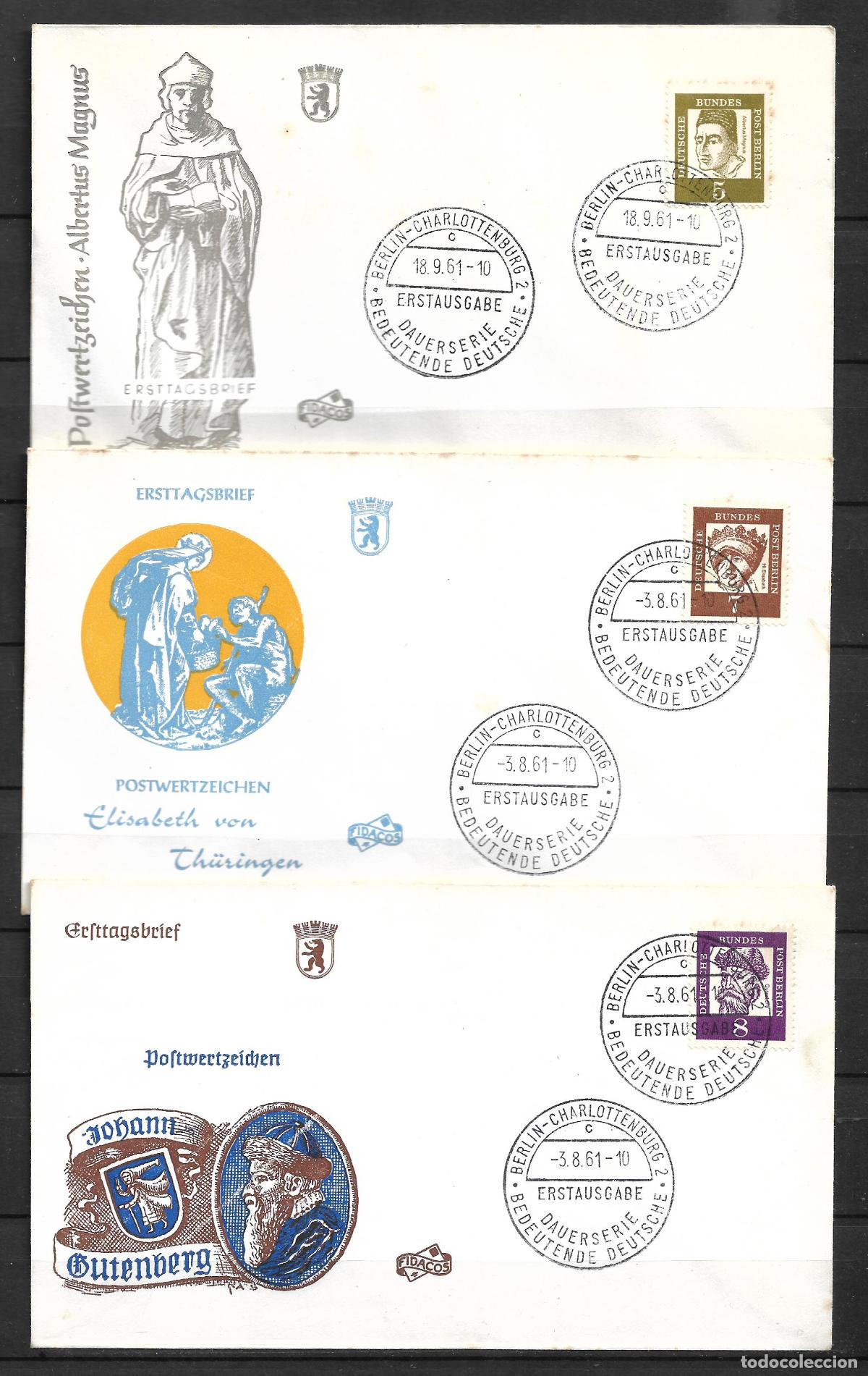 Sellos: alemania berlin 1961 michel 199/201 sobre primer dia 3.90&euro;- 153/2
