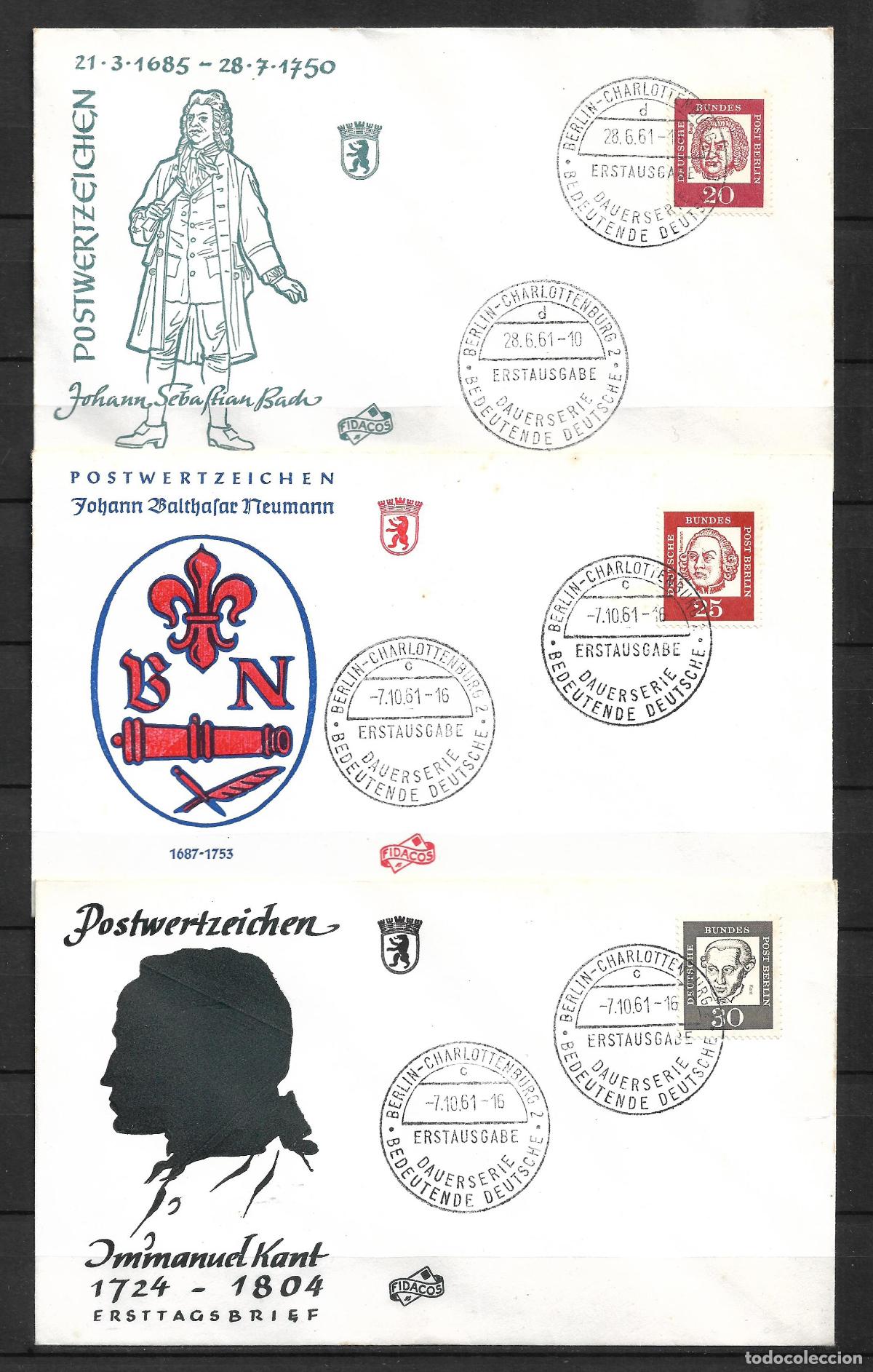Sellos: alemania berlin 1961 michel 204/206 sobre primer dia 6.40&euro;- 153/2