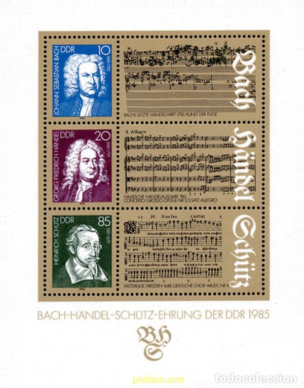 Sellos: 109464 MNH ALEMANIA DEMOCRATICA 1985 HOMENAJE A JOHANN S. BACH, GEORG F. H&Auml;NDEL Y HEINRICH SCH&Uuml;TZ