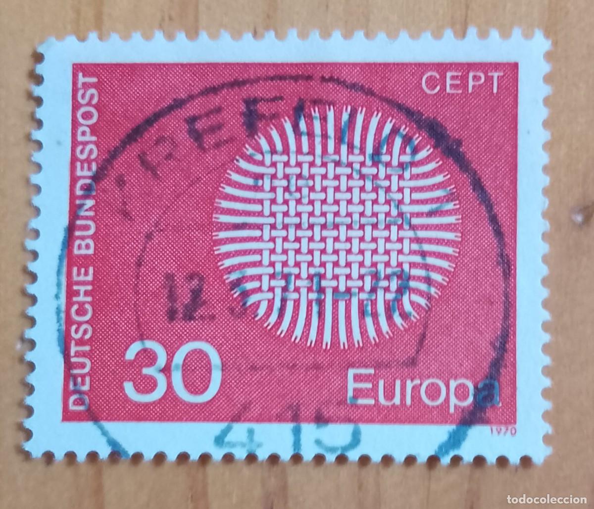 Sellos: ALEMANIA - V/F 30 - EUROPA, CEPT - MATASELLO IDENTIFICATIVO: 12.3.71 KREFELD