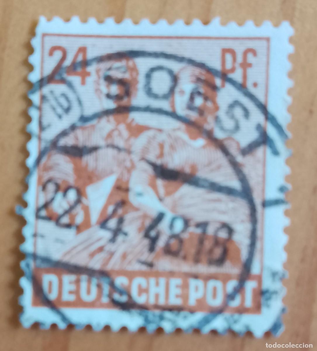 Stamps: ALEMANIA - V/F 24 PF. - OFICIOS - MATASELLO IDENTIFICATIVO: 22.4.48 SOEST