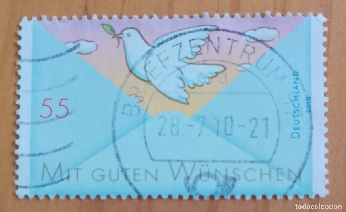 Sellos: ALEMANIA - V/F 55 - CON LOS MEJORES DESEOS - MATASELLO IDENTIFICATIVO: 28.7.10 BRIEFZENTRUM
