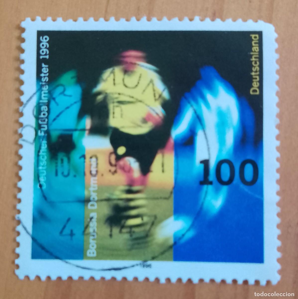 Sellos: ALEMANIA - V/F 100 - CAMPEONATO DE FUTBOL 1996 - MATASELLO IDENTIFICATIVO: 10.10.96 DORTMUND