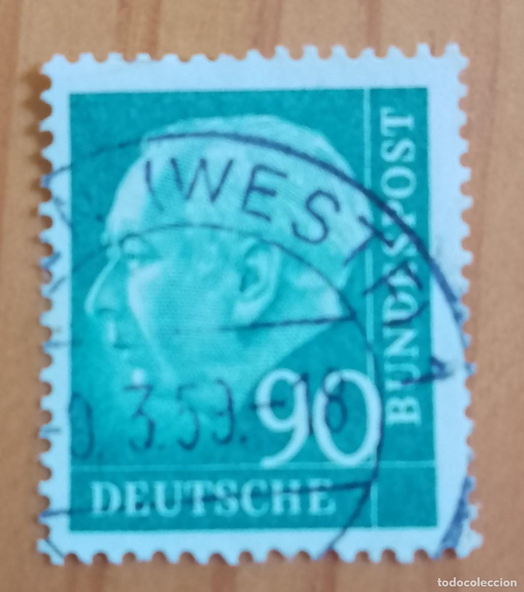 Sellos: ALEMANIA - V/F 90 - PRESIDENTE: THEODOR HEUSS - MATASELLO IDENTIFICATIVO: 5.7.57 MUNCHEN