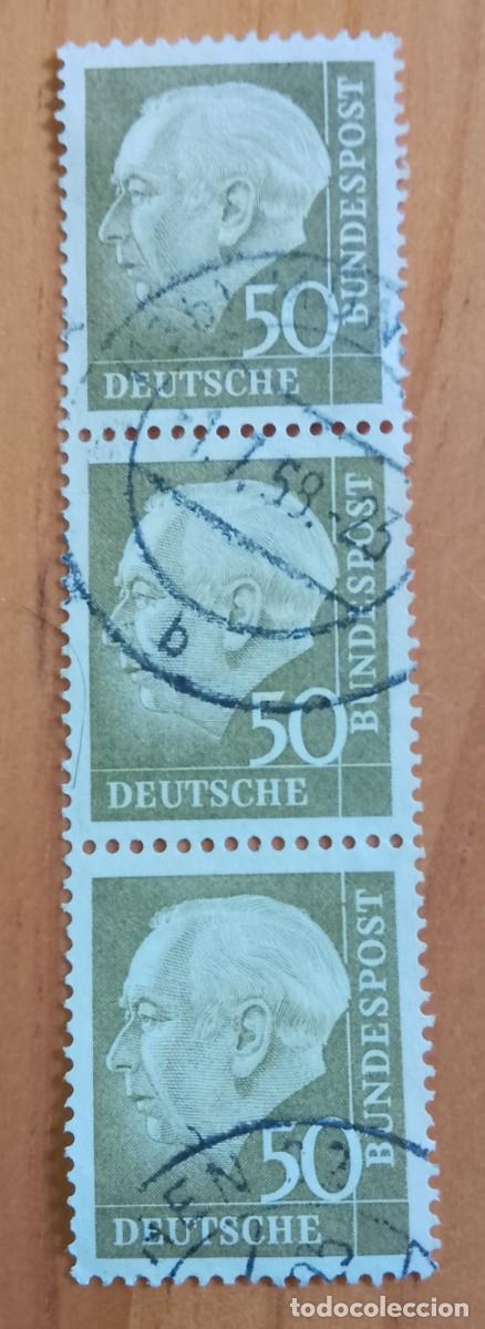 Sellos: ALEMANIA - V/F 50 - PRESIDENTE: THEODOR HEUSS - MATASELLO IDENTIFICATIVO: 1.7.59 MUNICH