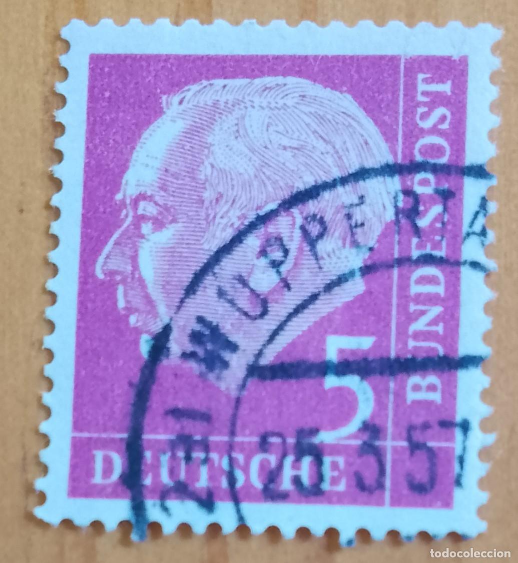 Sellos: ALEMANIA - V/F 5 - A&Ntilde;O 1954, PRESIDENTE: THEODOR HEUSS - MATASELLO IDENTIFICATIVO: 25.3.57 WUPPERTAL
