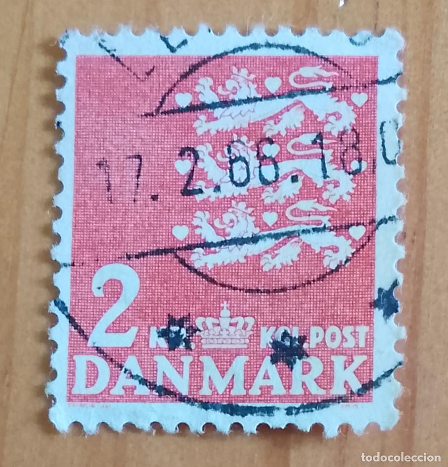 Sellos: DINAMARCA - V/F 2 KR- CORONA, LEONES, FILIGRANA, ESCUDO DE ARMAS - MATASELLO IDENTIFICATIVO: 17.2.66