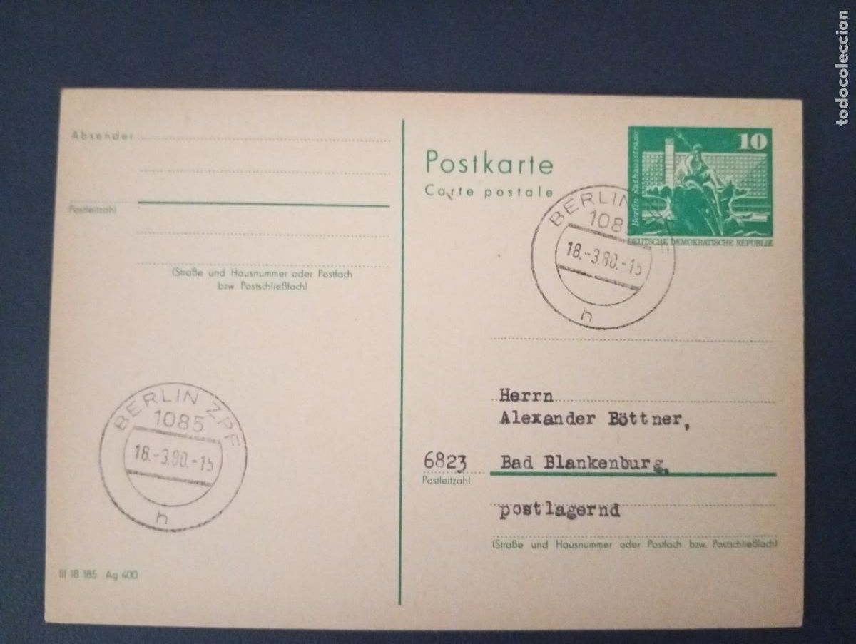 Sellos: ALEMANIA, REPUBLICA DEMOCATICA, DDR, 1980, ENTERO POSTAL CIRCULADO EN BERLIN