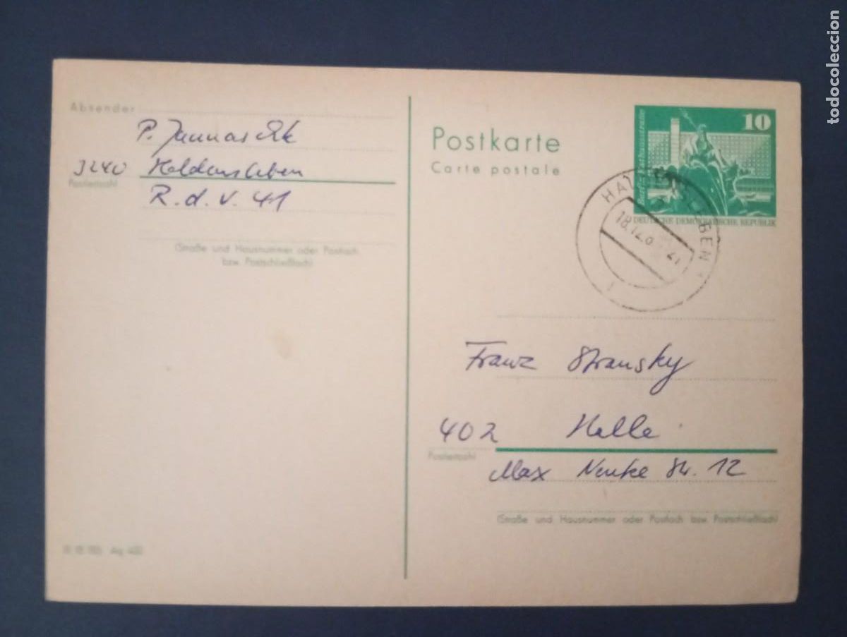 Sellos: ALEMANIA, REPUBLICA DEMOCATICA, DDR, 1980, ENTERO POSTAL CIRCULADO EN HANDESLEBEN