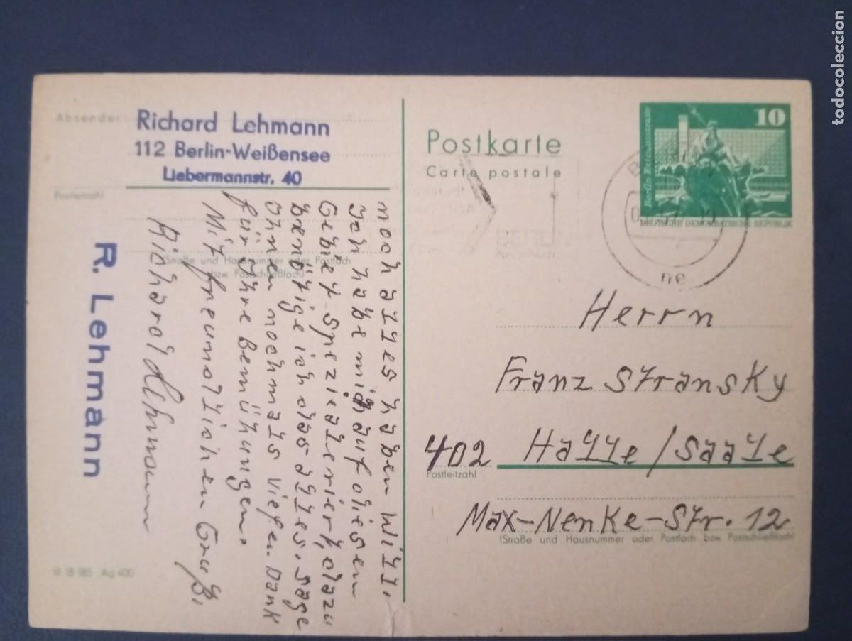 Sellos: ALEMANIA, REPUBLICA DEMOCATICA, DDR, 1980, ENTERO POSTAL CIRCULADO EN BERL&Iacute;N