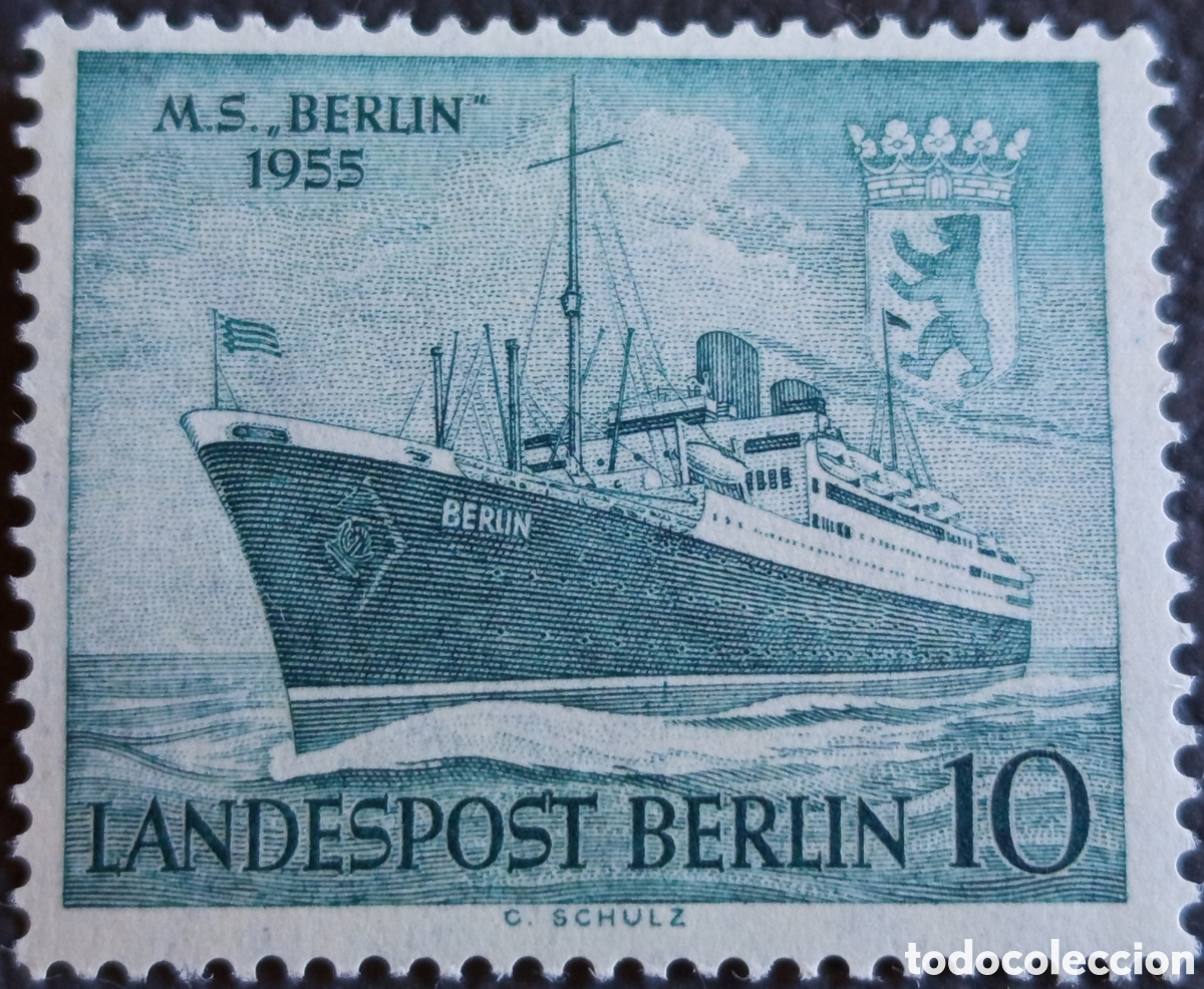 Briefmarken: Sello Berl&iacute;n Occidental 1955 - Barco M.S. Berlin 10 Pf - Michel 126 MNH**