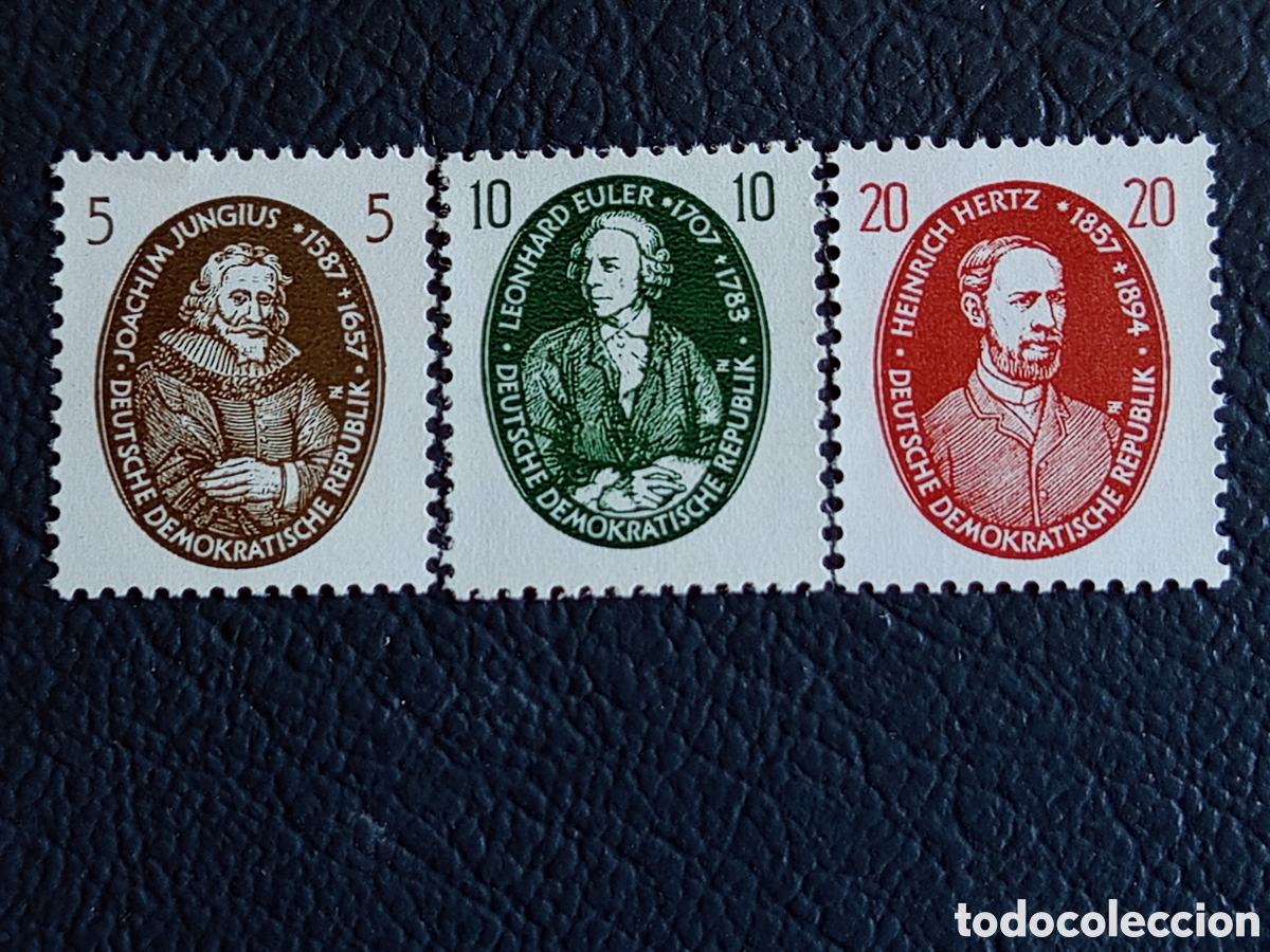 Sellos: RDA 1957 Cient&iacute;ficos Jungius Euler Hertz MNH Michel 574/576 serie Completa