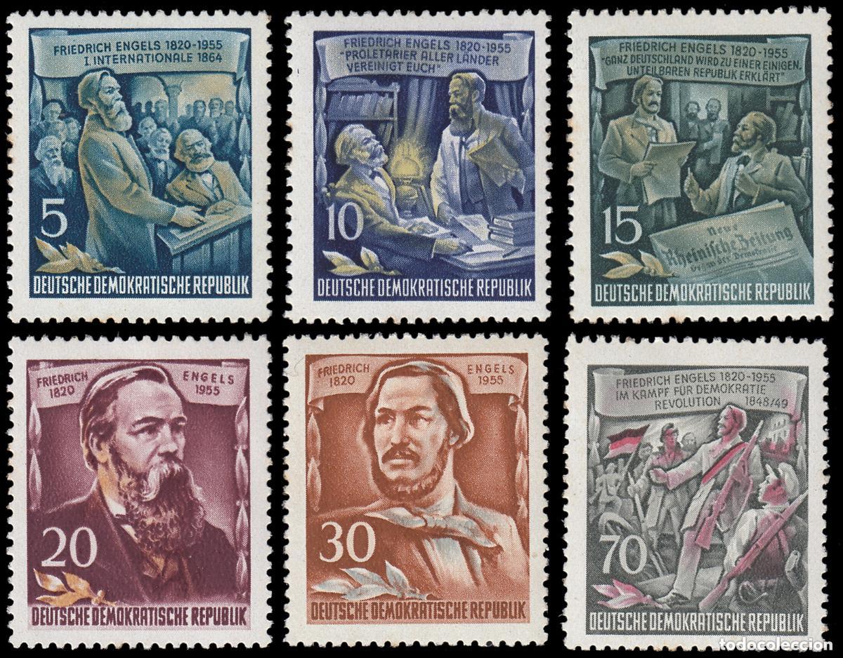 Sellos: Alemania Oriental DDR 1955 Ivert 216/21 *** 135&ordm; Aniversario Nacimiento Friedrich Engels
