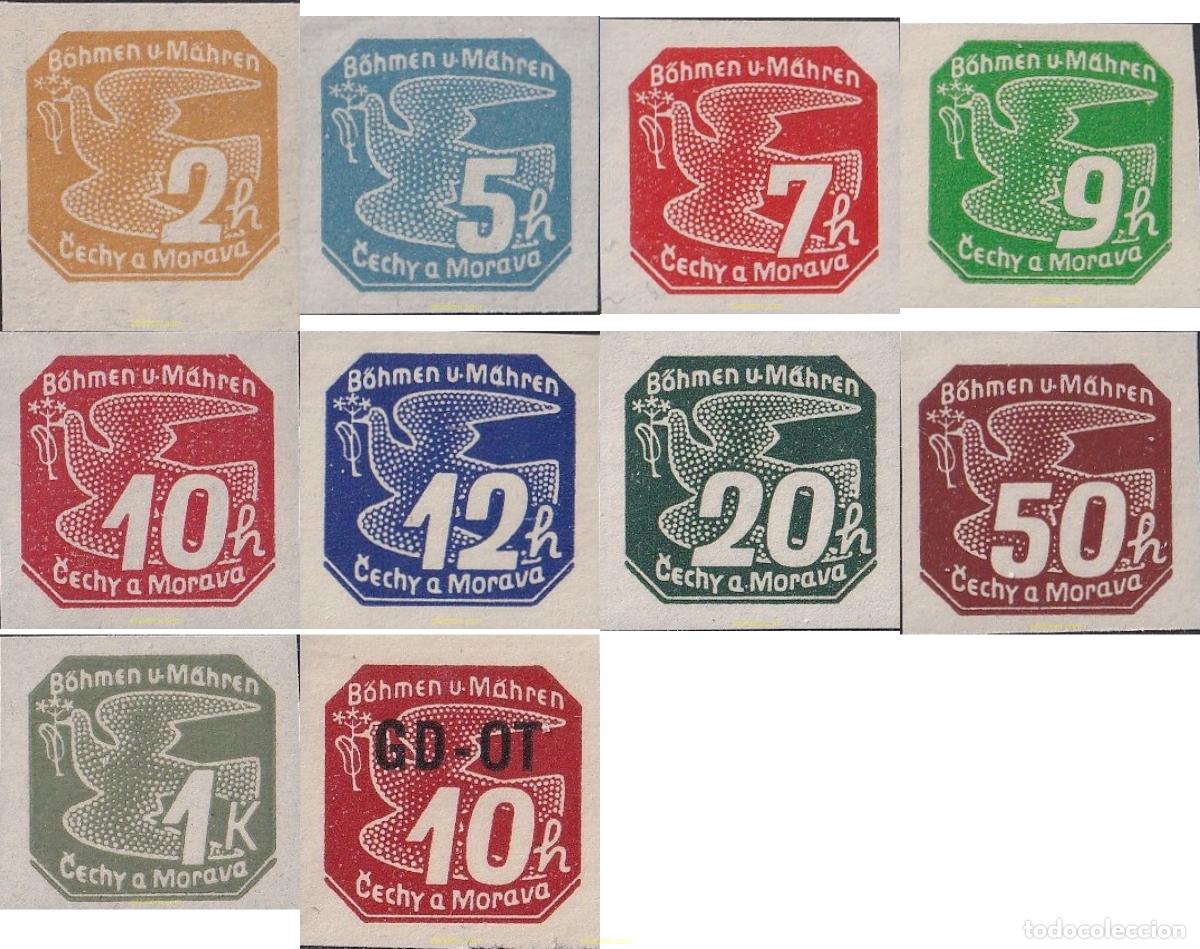 Sellos: 194276 MNH BOHEMIA Y MORAVIA 1939 SELLOS PARA PERIODICOS. PALOMA Y CIFRA