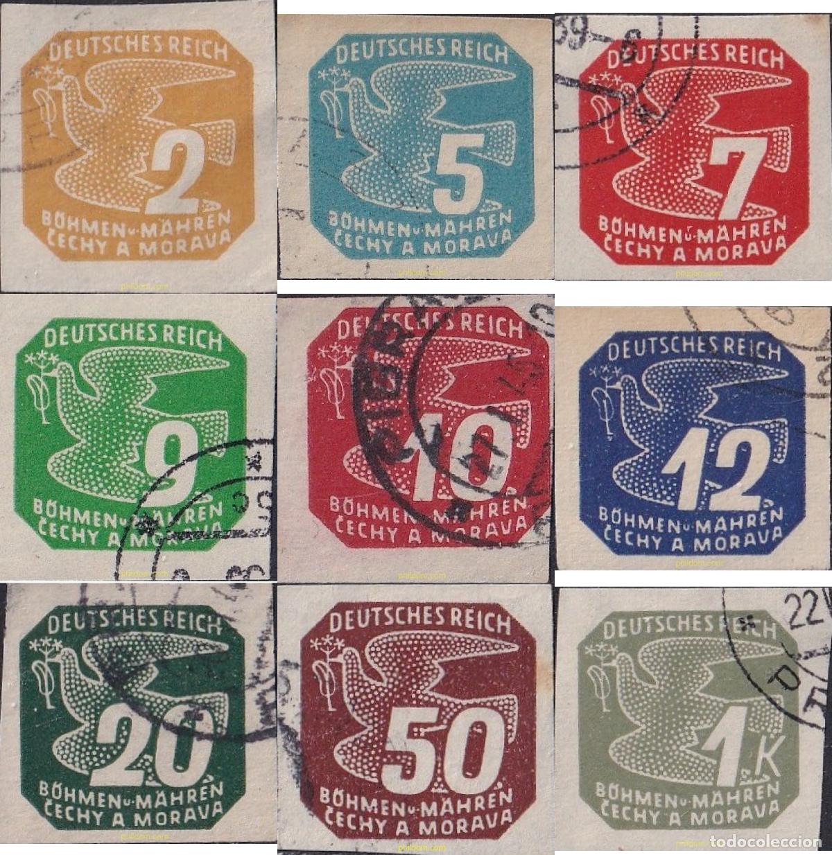 Sellos: 788806 USED BOHEMIA Y MORAVIA 1943 SELLOS PARA PERIODICOS. PALOMA Y CIFRA