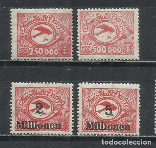 Sellos: 454- SERIE COMPLETA AEREOS DANZIG POLONIA OCUPACION ALEMANA 1923 N&ordm; 16/19 ESCASOS.