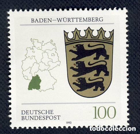 Sellos: Alemania Federal 1992 Ivert 1418 *** Escudos y Mapas de los Lander (I) - Wurtemberg