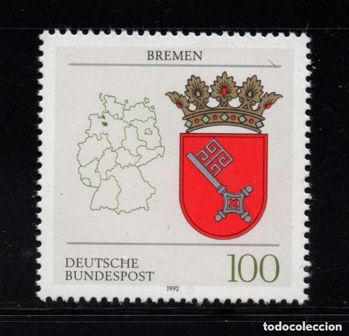 Sellos: Alemania Federal 1992 Ivert 1457 *** Escudos y Mapas de los Lander (V) - Bremen