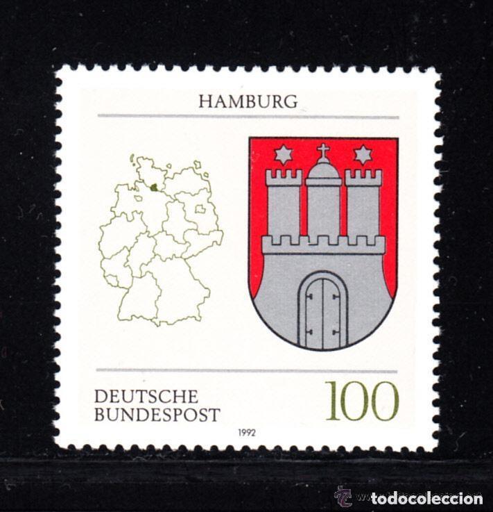 Sellos: Alemania Federal 1992 Ivert 1462 *** Escudos y Mapas de los Lander (VI) - Hambourg