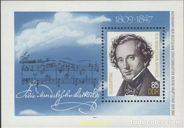 Sellos: 145040 MNH ALEMANIA DEMOCRATICA 1984 175 ANIVERSARIO DEL NACIMIENTO DEL COMPOSITOR FELIX MENDELSSOH